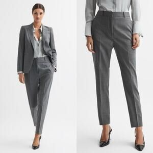 Reiss Layton Slim Fit Wool Blend Suit Trousers Grey Pants Womens Size 14